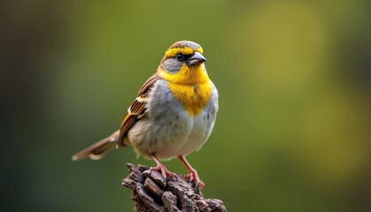 Fototapeta premium Yellow and gray bird perched on twigs