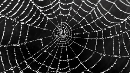 Obraz premium A spider web covered in water droplets.