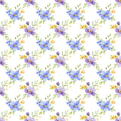 Floral background, seamless watercolor pattern with flowers. Repeat fabric wallpaper print texture. Perfectly for wrapped paper, backdrop.