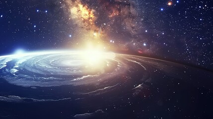 Obraz premium A view from space to a spiral galaxy and stars 