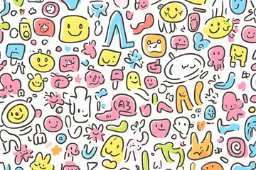 A joyful collage of multicolored smiley faces in a seamless pattern.