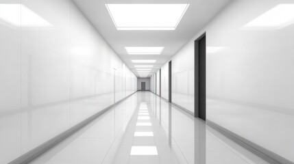 Modern office corridor or hallway interior with empty space over the white wall and the meeting room