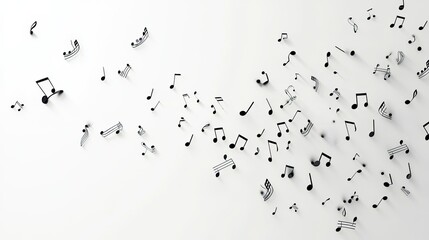 A clean and simple design of clustered music notes in varying densities, centered on a plain white background for a bold yet minimal effect.