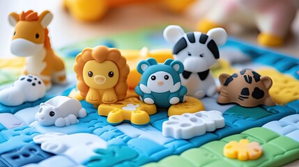 Naklejka premium Colorful Animal Figurines on Playful Learning Mat for Children