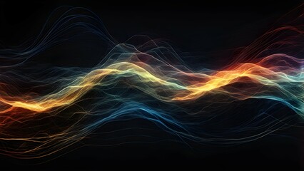 Fototapeta premium Abstract waves of light in vibrant colors against a dark background.