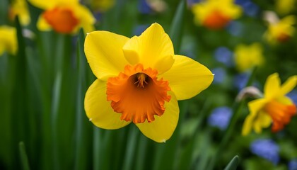 Obraz premium Splendid yellow flowers in a spring garden, a scene as beautiful as a poem or painting.