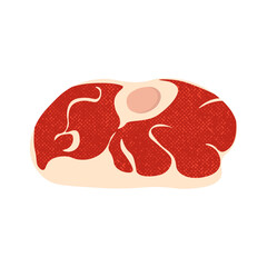 Beef steak. Cartoon meat fillet with bone, grilled barbecue protein ingredient, butcher shop red meat product, fresh steak cut for restaurant menu. Vector illustration