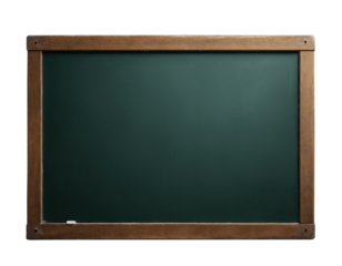 Empty chalkboard with wooden frame, isolated on transparent background.