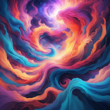 sky beackground Fantastical, ethereal digital art style A vibrant, surreal scene featuring colorful clouds swirling around creating a mystical and dreamlike atmosphere