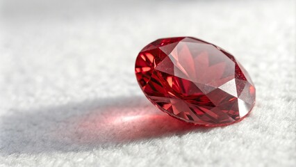 A single ruby crystal isolated on a white surface with a soft focus effect, ruby crystal, abstract, blurred background