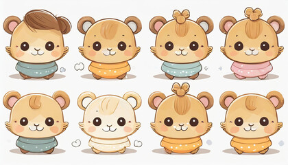 Obraz premium set of cute baby emoji Clipart, cute baby emoji Sticker. set of baby emoji Clipart