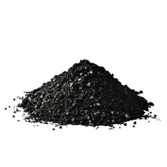 Activated carbon powder mound with a distinct black hue displayed on a clean transparent background, Activated carbon powder black mound, transparent background.