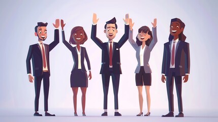 Obraz premium A group of business people with their arms raised in a celebratory gesture.