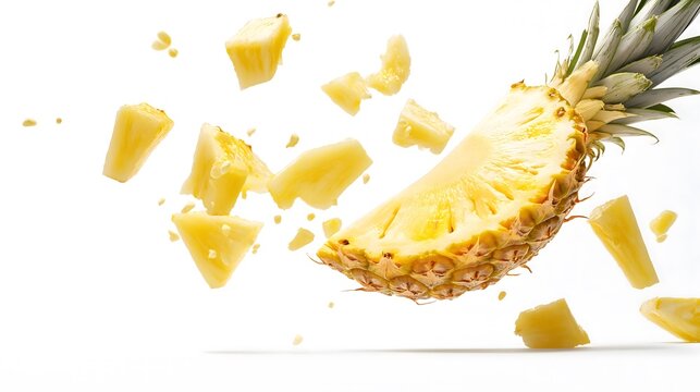 Exploding pineapple slice with chunks flying.