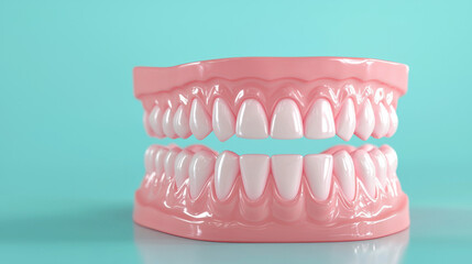 Obraz premium 3D render of pink dental models showcasing teeth on turquoise background