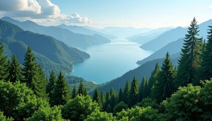 Majestic mountains framing tranquil lake