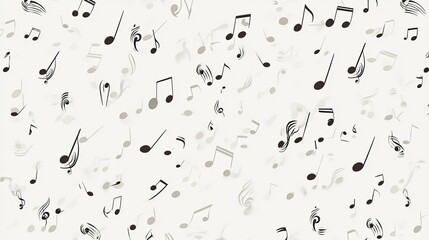 A light and airy vector pattern of music notes flowing diagonally across a seamless white canvas, emphasizing elegance and simplicity.