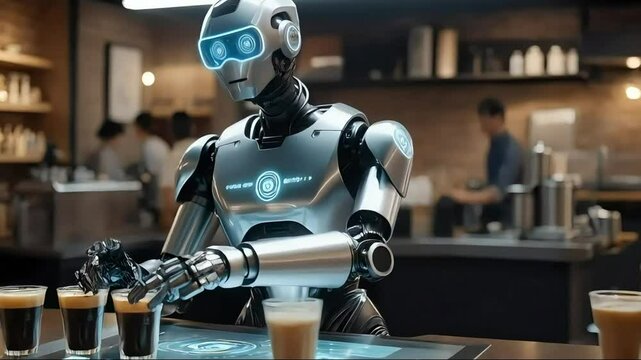 Robot Barista Serving Coffee