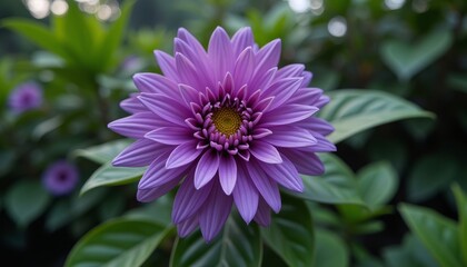 Obraz premium Purple flower with yellow center