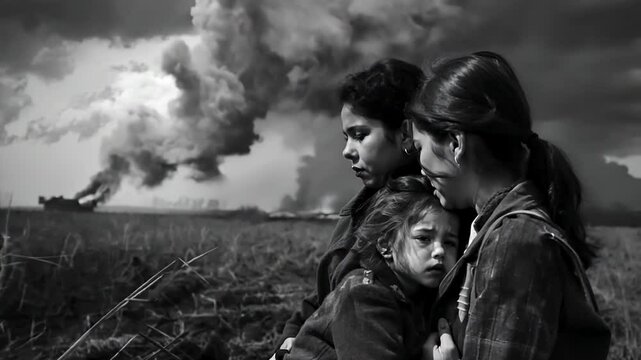 Echo of conflict: war frozen in time, embodying fear, sorrow, harsh realities of history, stirring profound emotions as it portrays tragedy, weight carried by those shaped by great wars.