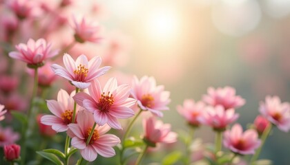 Obraz premium Close-up of pink flowers with yellow centers