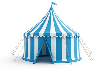White blue canvas tent for small market installed on the street. Isolated on white