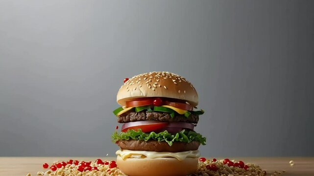 Explosive Flavor: Burger with Falling Ingredients
