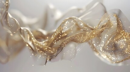 Abstract gold and white fabric swirl.