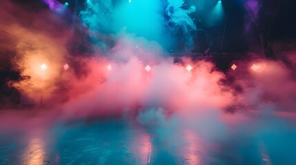 Fototapeta premium Vivid Stage Lighting and Smoke Effects Create a Dreamlike Atmosphere