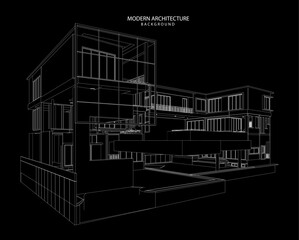 3d wireframe of building. sketch design.Vector
