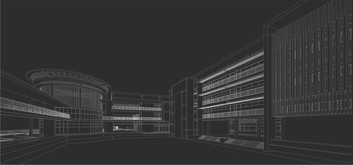 3d wireframe of building. sketch design.Vector