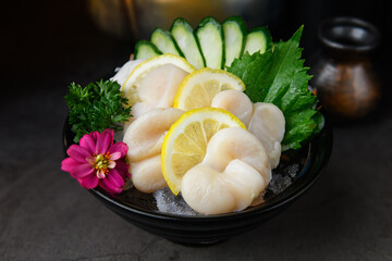 Hotatei sashimi or Japanese raw scallops