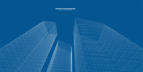 Fototapeta premium 3d wireframe of building. sketch design.Vector