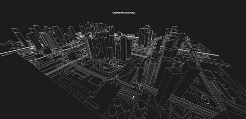 3d wireframe of building. sketch design.Vector
