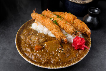 Ebi ramen or deep fried shrimps with curry