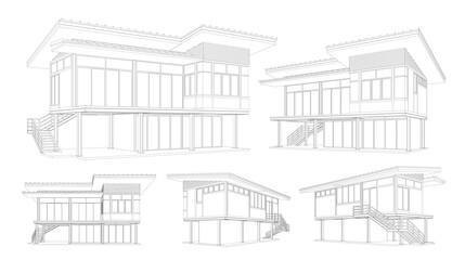 3d wireframe of building. sketch design.Vector