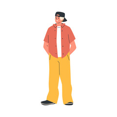 A fashionable vector illustration depicting a stylish young blond guy in casual summer clothes