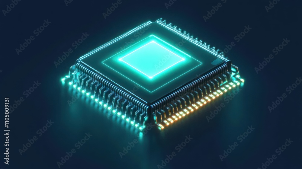 Poster illuminated microchip glowing modern technology design