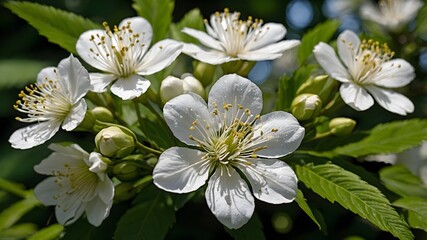 Close-Up of Franklin Tree Flowers with White Petals and Golden Stamens in Full Bloom