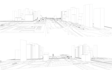 3d wireframe of building. sketch design.Vector
