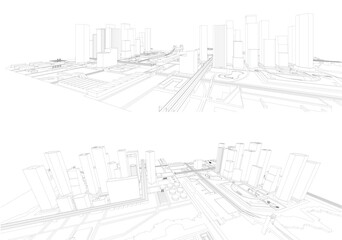 Fototapeta premium 3d wireframe of building. sketch design.Vector 