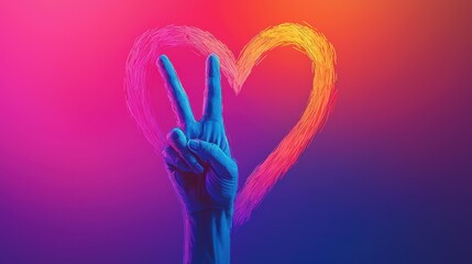 Obraz premium Peace and Love - Vibrant Hand Gesture with Heart Symbol Background Illustration Radiating Warmth and Affection