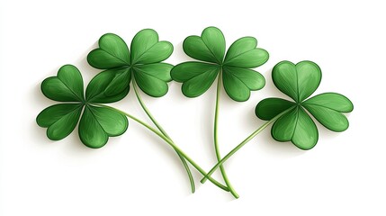 A St. Patrick's Day illustration of shamrock leaves in vector style, framed within an ultra-wide angle on a white background. High detail and soft shadowing lend a polished, professional finish
