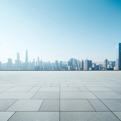 Downtown Tranquility cityscape photography, midday lighting, wide angle perspective