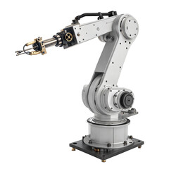 Robotic arm innovation for enhanced efficiency in industrial assembly automation, isolated on transparent or white background