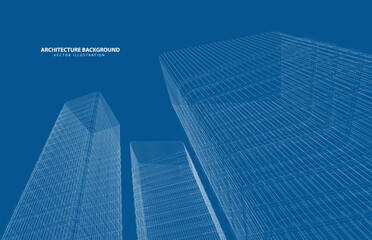 3d wireframe of building. sketch design.Vector