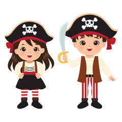 Cute pirate crew costume boy and girl