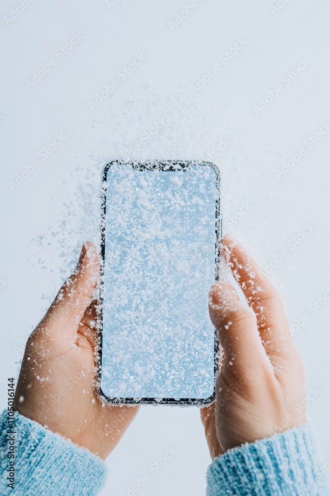 Poster Smartphone Snowfall Animated Weather App Interface Exploring Seasonal Anomalies
