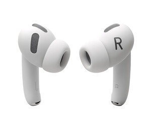 a pair of white earbuds