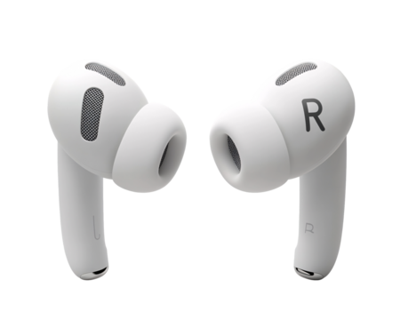 a pair of white earbuds